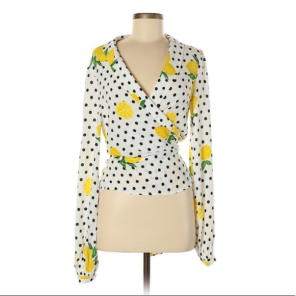 Lovers + Friends Tops - Lovers and Friends lemon polka dot print wrap top